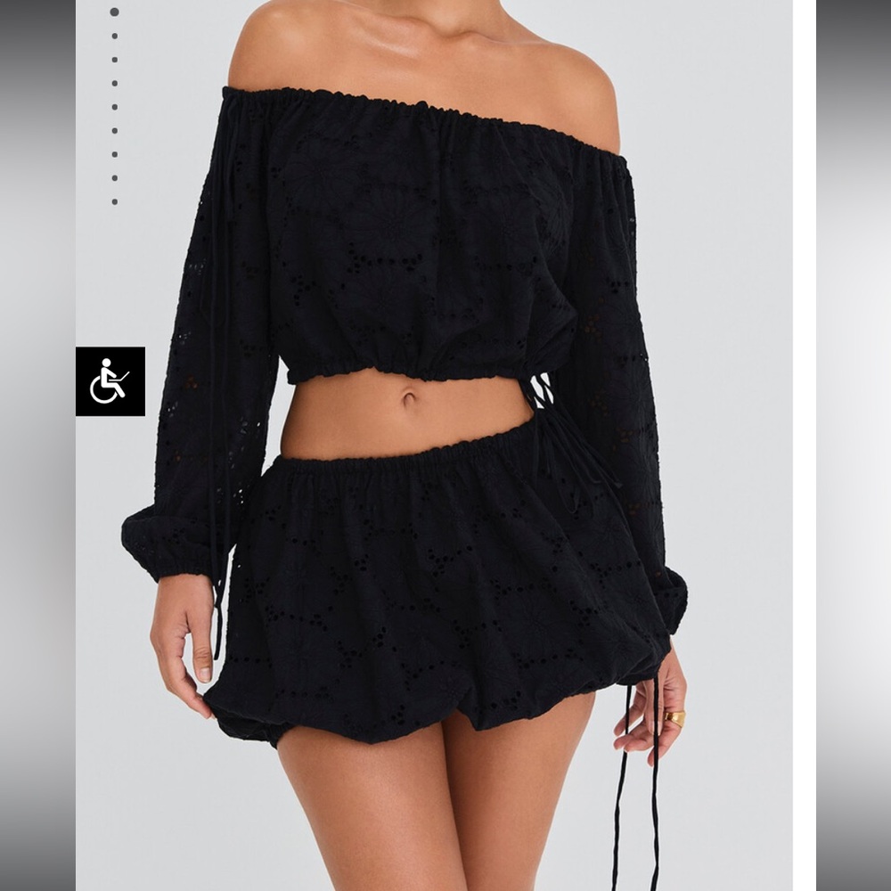 Women's Black Eyelet Two-Piece Skirt Set - Picture 5 of 11